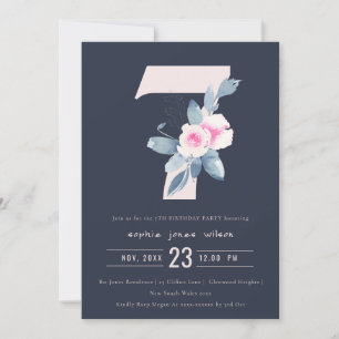 ZACHTNAVY BLUSH BLUE FLORAL 7TH ELKE LEEFTIJD BIRT KAART