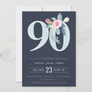 ZACHTNAVY BLUSH BLUE FLORAL 90 TH ELKE LEEFTIJD BI KAART