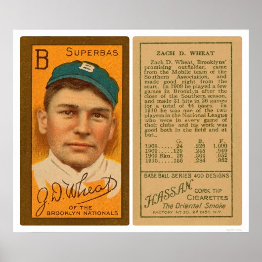 Zack Wheat Brooklyn Superbas Baseball 1911 Poster (Voorkant)