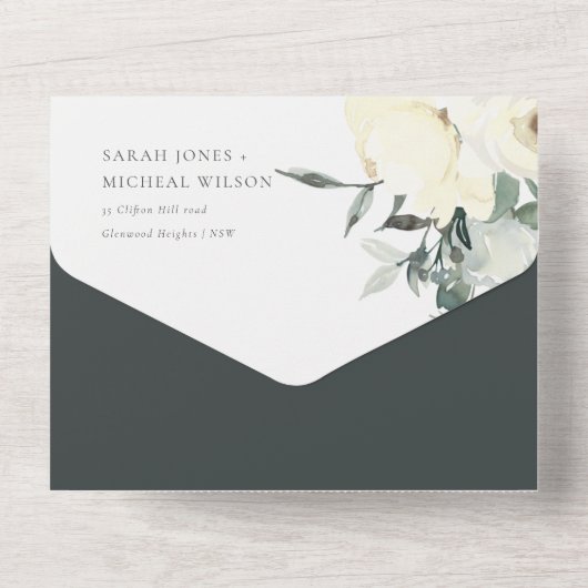 ZACK ZWARTE WITTE WATERVERF BUNCH WEDING ALL IN ONE UITNODIGING (Achterkant)