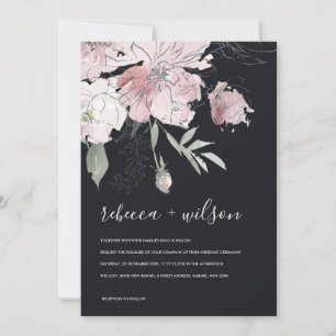 ZACTE ZWART WATERVERF FLORAL WEDDING INVITE BEDANKKAART