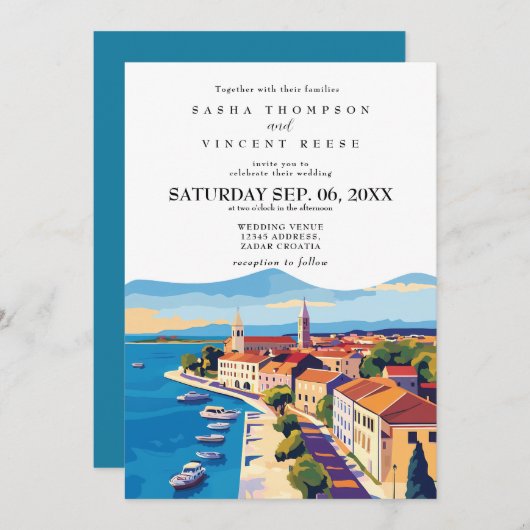 Zadar Croatie Faire-part de mariage Retro (Devant / Derrière)