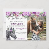 Zaddle up Horse Lover Floral Paars  Glitter Kaart (Voorkant)