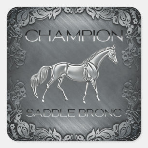 Zadel Bronc Kampioen Rodeo Gegraveerde Plaquette Vierkante Sticker