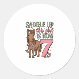 Zadel deze meid is nu 7 paard verjaardag shirt ronde sticker