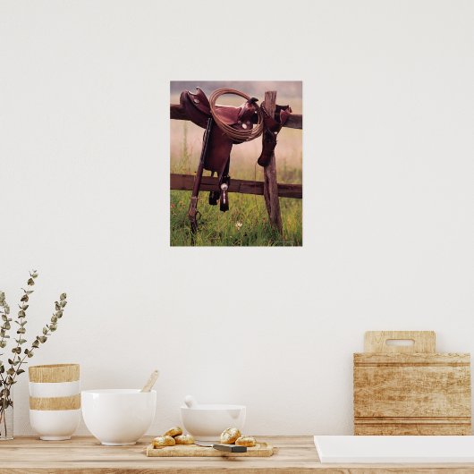 Zadel en lasso op hek poster (Keuken)