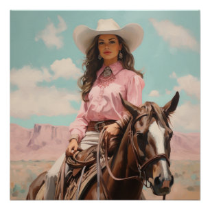 zadel gestikte dromen: cowgirl kunst aan de muur perfect poster