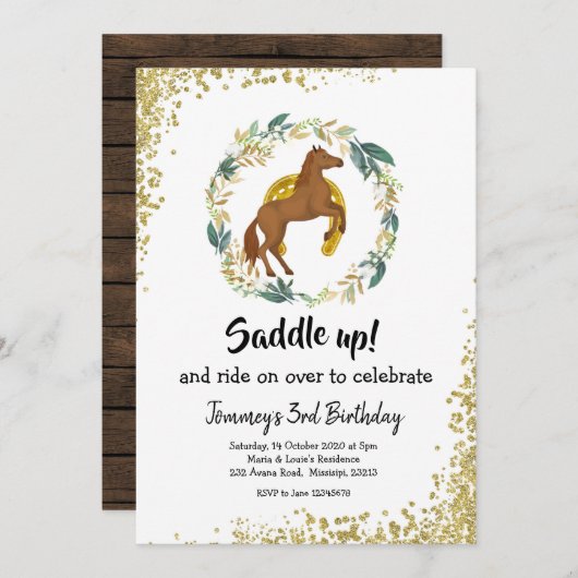 Zadel Je Paard Verjaardagsfeest Uitnodiging (Voorkant / Achterkant)