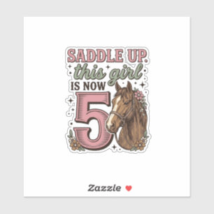 Zadel Meisje 5e Verjaardag Paard Cowgirl Shirt Sticker