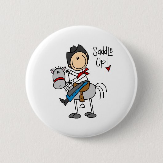 Zadel omhoog! Cowboy Stick Figuur Button (Voorkant)