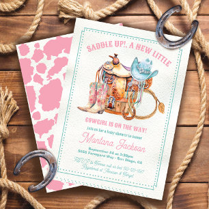 Zadel omhoog cowgirl baby shower kaart
