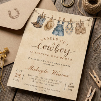 Zadel Op Cowboy Baby Shower Rustieke Westerse Rode Kaart