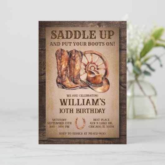 Zadel op Rustiek Western Verjaardagsfeest Kaart (Staand voorkant)