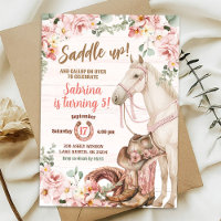 Zadel Paard Cowgirl Verjaardagsuitnodiging