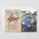 Zadel Western Rodeo Cowboy Verjaardagsfoto op Kaart (Voorkant)