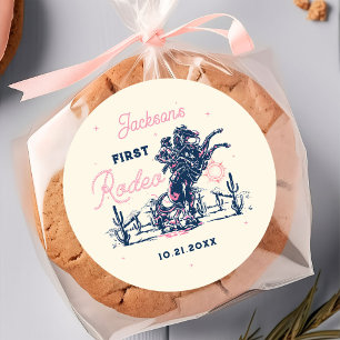 Zadelen Eerste Rodeo Cowboy Verjaardag Ronde Sticker