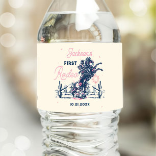 Zadelen Eerste Rodeo Cowboy Verjaardag Waterfles Etiket