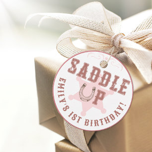 Zadelen Up Pink Cowgirl Verjaardag Favoriet Tags Bedankjes Labels