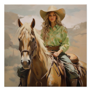 Zadels met zonneschijn: Cowgirl Wall Art Perfect Poster