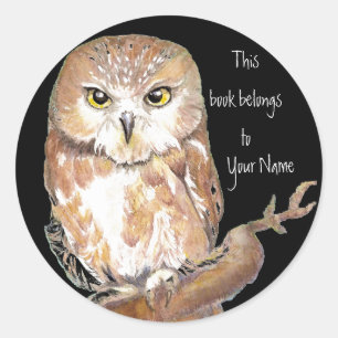Zag Whet Uil Boek Bord Ronde Sticker