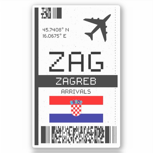 ZAG Zagreb Boarding Pass - Kroatië Reizen Sticker (Voorkant)