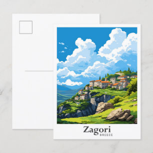 Zagori Griekenland Kunst Vintage Reizen Illustrati Briefkaart