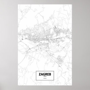 Zagreb, Kroatië (zwart op wit) Poster