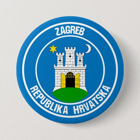 Zagreb Round Emblem Ronde Button 7,6 Cm (Voorkant)