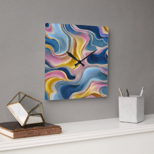 “Zahara”. Draaikolken van blauw, roze en zand Vierkante Klok