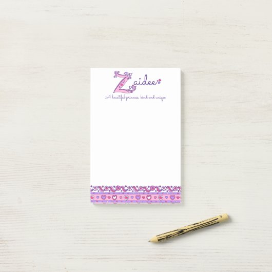 Zaidee letter Z naam betekent roze paarse Post-it® Notes (Op bureau)