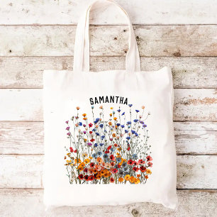 Zak met Aangepaste Wilde Bloemen, Verjaardagscadea Tote Bag