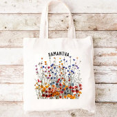 Zak met eigen wilde bloemen, verjaardagscadeau voo tote bag
