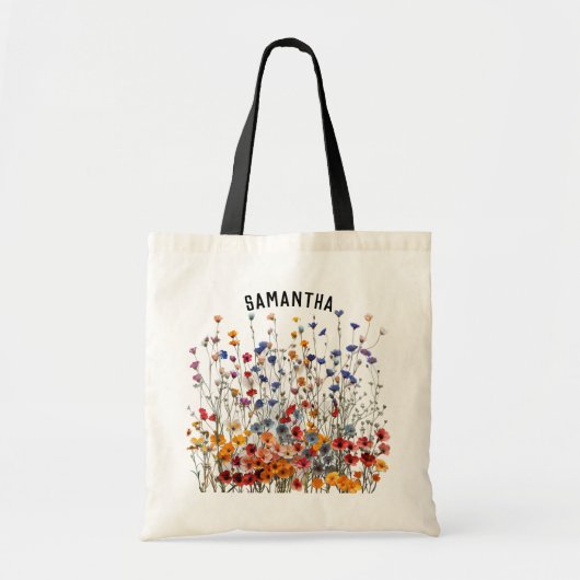 Zak met eigen wilde bloemen, verjaardagscadeau voo tote bag (Voorkant)