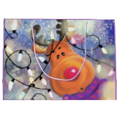 Zak met gelukkige rendieren voor kerstcadeaus groot cadeauzakje (Achterkant)