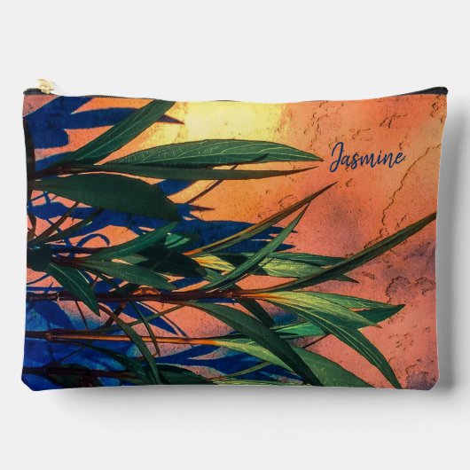 Zak met lange groene bladeren en blauwe schaduwenp etui (Voorkant)