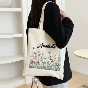 Zak met op maat gemaakte wilde bloemen voor verjaa tote bag