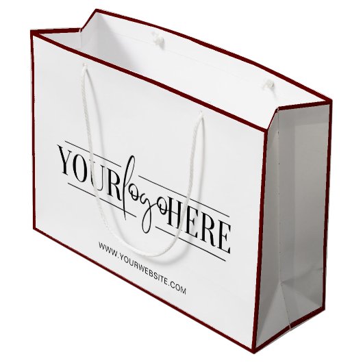 Zak met opdruk van een exclusief logo voor kleding groot cadeauzakje (Achterkant Gekanteld)