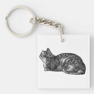 Zak tabby, ingetrokken poten sleutelhanger