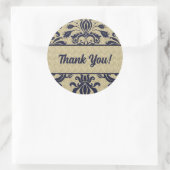 Zakelijk Bedankt Blue en Taupe Damask Ronde Sticker (Tas)