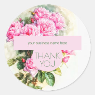 Zakelijk Bedankt Roze Rozen Ronde Sticker