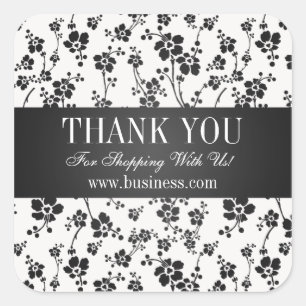 Zakelijk bedankt Salon Floral Black Vierkante Sticker