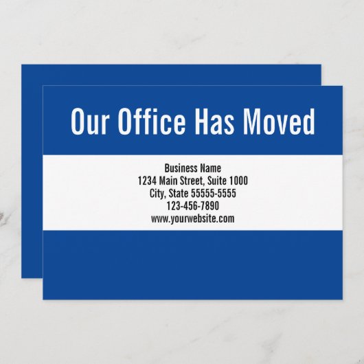 Zakelijk blauw en wit verhuisbericht aankondiging (Voorkant / Achterkant)