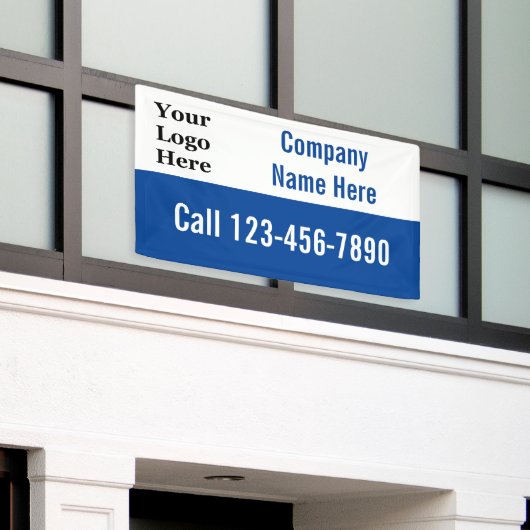 Zakelijk Blauw Wit Bedrijfsnaam Logo Telefoonnr. Spandoek (Buitenkant Gebouw)