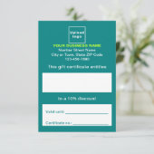 Zakelijk Blauwgroen Groen Cadeaubon Informatiekaartje (Staand voorkant)
