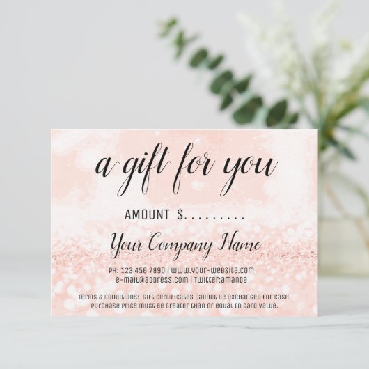 Zakelijk cadeaubon Blush Glitter (Staand voorkant)