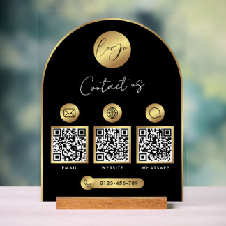 Zakelijk contactinfo zwart & goud logo QR-code Acryl Bord