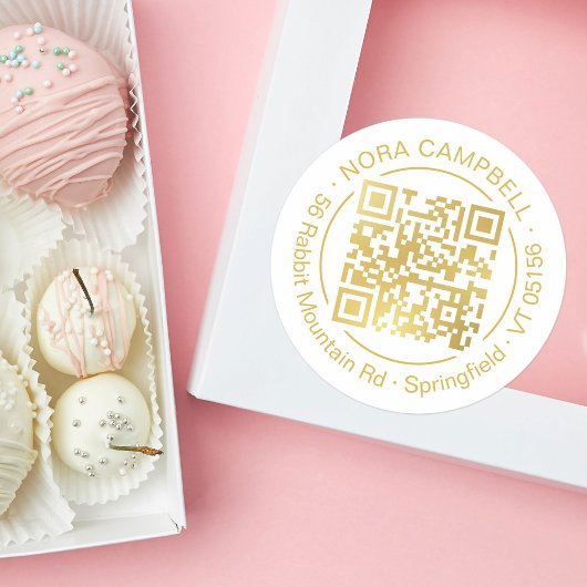 Zakelijk Goud QR Code Naam Adres Promotioneel Ronde Sticker