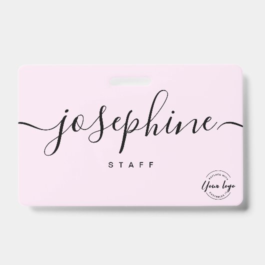 Zakelijk logo Aangepast script naam roze personeel Badge (Voorzijde)