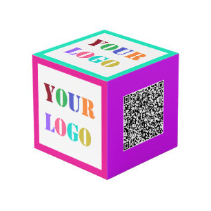 Zakelijk logo en QR-code promotionele kubus voorbe