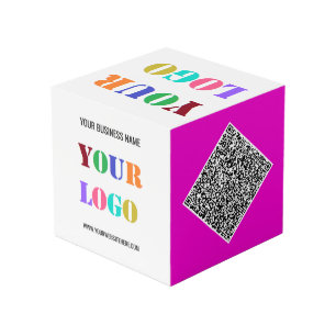 Zakelijk logo en QR-code promotionele kubus voorbe